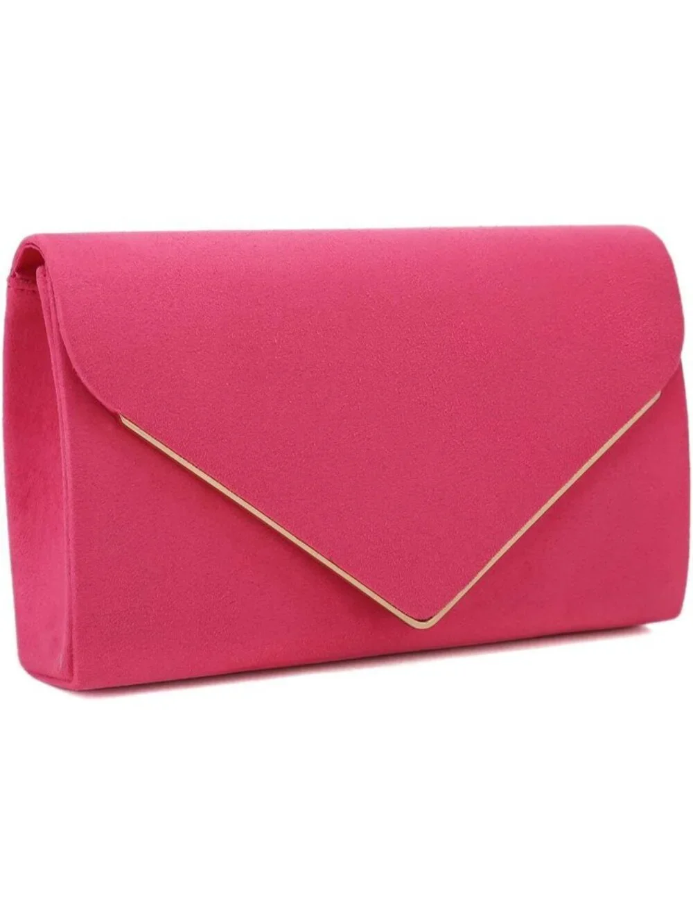 👜 Women's Fuchsia Faux Suede Clutch Bag Elegant Metal Binding Evening Purse